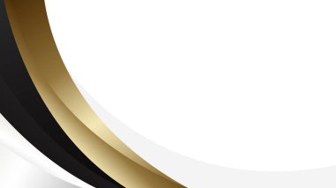 Siyah, beyaz ve altın renkli soyut lüks metalik eğri. Duvar kağıdı tasarımı, şablonlar, afişler, iş yerleri, ödüller, web siteleri, sayfalar ve daha fazlası için uygundur