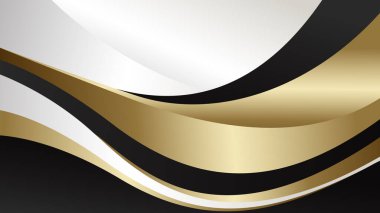 Siyah, beyaz ve altın renkli soyut lüks metalik eğri. Duvar kağıdı tasarımı, şablonlar, afişler, iş yerleri, ödüller, web siteleri, sayfalar ve daha fazlası için uygundur