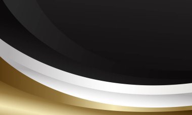 Siyah, beyaz ve altın renkli soyut lüks metalik eğri. Duvar kağıdı tasarımı, şablonlar, afişler, iş yerleri, ödüller, web siteleri, sayfalar ve daha fazlası için uygundur
