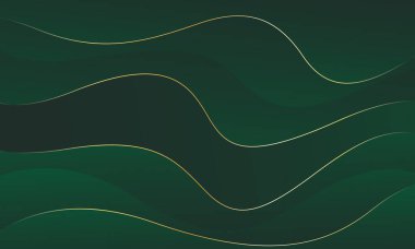 Altın çizgileri olan soyut zümrüt yeşili lüks arka plan. Zarif dalga modern duvar kağıtları. Şablonlar, pankartlar, satışlar, reklamlar, etkinlikler, ödüller, web ve sayfalar için uygundur