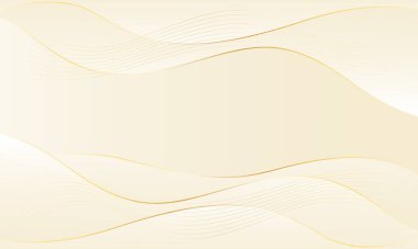Altın çizgileri olan soyut bej renkli lüks dalga arka planı. Güzellik ürünleri, şablonlar, afişler, satışlar, ödüller, etkinlikler, web siteleri, sayfalar ve daha fazlası için zarif krem gradyan tasarımı