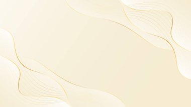 Altın çizgileri olan soyut bej renkli lüks dalga arka planı. Güzellik ürünleri, şablonlar, afişler, satışlar, ödüller, etkinlikler, web siteleri, sayfalar ve daha fazlası için zarif krem gradyan tasarımı