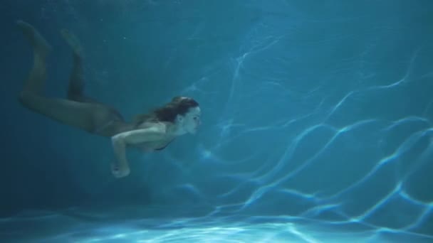 Woman dives under the water — Stock Video