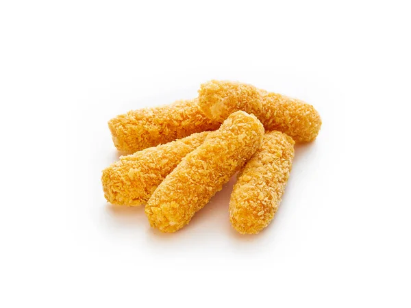 Tasty crispy mozzarella cheese sticks on white background — Stock Photo, Image