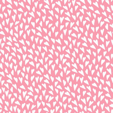 Pembe arka planda izole edilmiş pek çok farklı boyda kalbi olan, el yapımı, pürüzsüz desen vektörü. Tebrik kartı, davetiye, duvar kâğıdı, ambalaj kağıdı, kumaş için hoş bir çizim çizimi