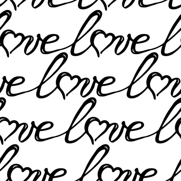 Patrón Sin Costura Dibujado Mano Letras Amor Línea Ininterrumpida Corazón — Archivo Imágenes Vectoriales