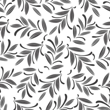 Çiçekli süs yapraklarının, dalların, buklelerin, dalgalı çizgilerin soyut desenleri. Tebrik kartı, davetiye, duvar kağıdı, ambalaj kağıdı, kumaş için dekoratif vektör illüstrasyonu