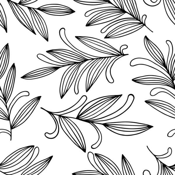 Абстрактный Ручной Рисунок Цветочных Листьев Веток Завитков Струящихся Линий Декоративная — стоковый вектор