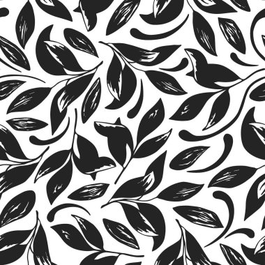 Silüet yapraklarının, dalların, buklelerin, akan çizgilerin soyut desenleri. Tebrik kartı, davetiye, duvar kağıdı, ambalaj kağıdı, kumaş için dekoratif vektör çizimi