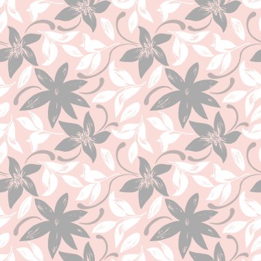 Çiçeklerin, yaprakların, dalların, buklelerin, akan çizgilerin kusursuz desenleri. Tebrik kartı, davetiye, duvar kağıdı, ambalaj kağıdı, kumaş için dekoratif vektör illüstrasyonu