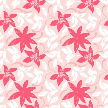 Çiçeklerin, yaprakların, dalların, buklelerin, akan çizgilerin kusursuz desenleri. Tebrik kartı, davetiye, duvar kağıdı, ambalaj kağıdı, kumaş için dekoratif vektör illüstrasyonu