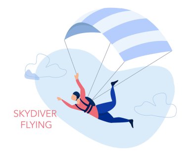 Paraşütle atlama ve boş zaman etkinliği kavramı. Bir paraşüt ile uçan skydiver. Vektör çizim