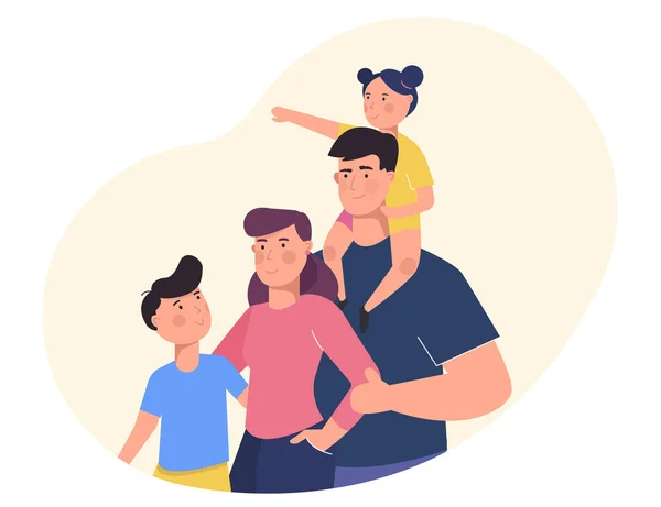 Heureux Portrait Famille Membres Famille Debout Ensemble Mère Père Enfants — Image vectorielle