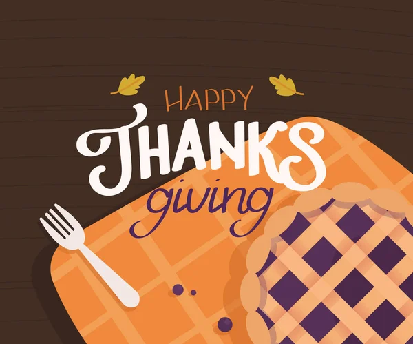 Happy Thanksgiving Lettering Typography Poster Festive Quote Dining Table Element — Stock Vector