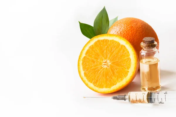Fruit Narancs Szelet Műanyag Eldobható Fecskendőt Üveg Olaj Vagy Lényege — Stock Fotó