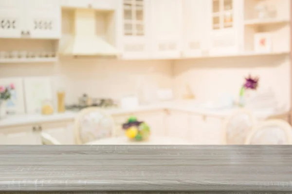 Blurred Abstract Background Empty Wooden Tabletop Defocused Modern Kitchen Display — Stock Photo, Image