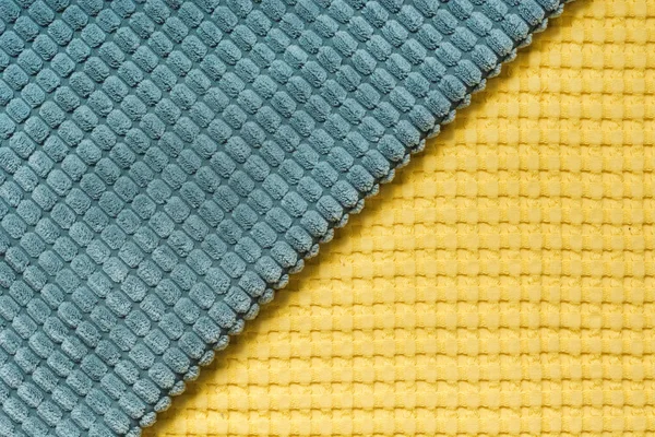 Жовтий Синій Діагональний Текстиль Крупним Планом Вид Зверху Абстрактний Картатий — стокове фото