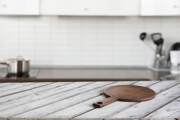 Elmosódott Háttér Modern Defocused Pasztell Konyha Fából Készült Asztali Tér — Stock Fotó