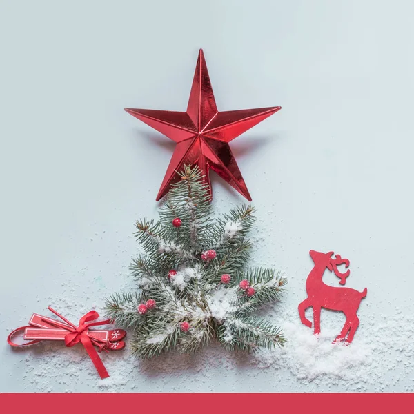 Karácsonyi Dekoráció Kártya Utánzás Karácsonyfa Dekoráció Szarvas Piros Síelés Sablon — Stock Fotó