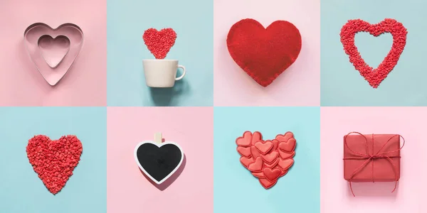 Collage San Valentín Para Tarjeta Con Forma Corazón Cajas Regalo —  Fotos de Stock