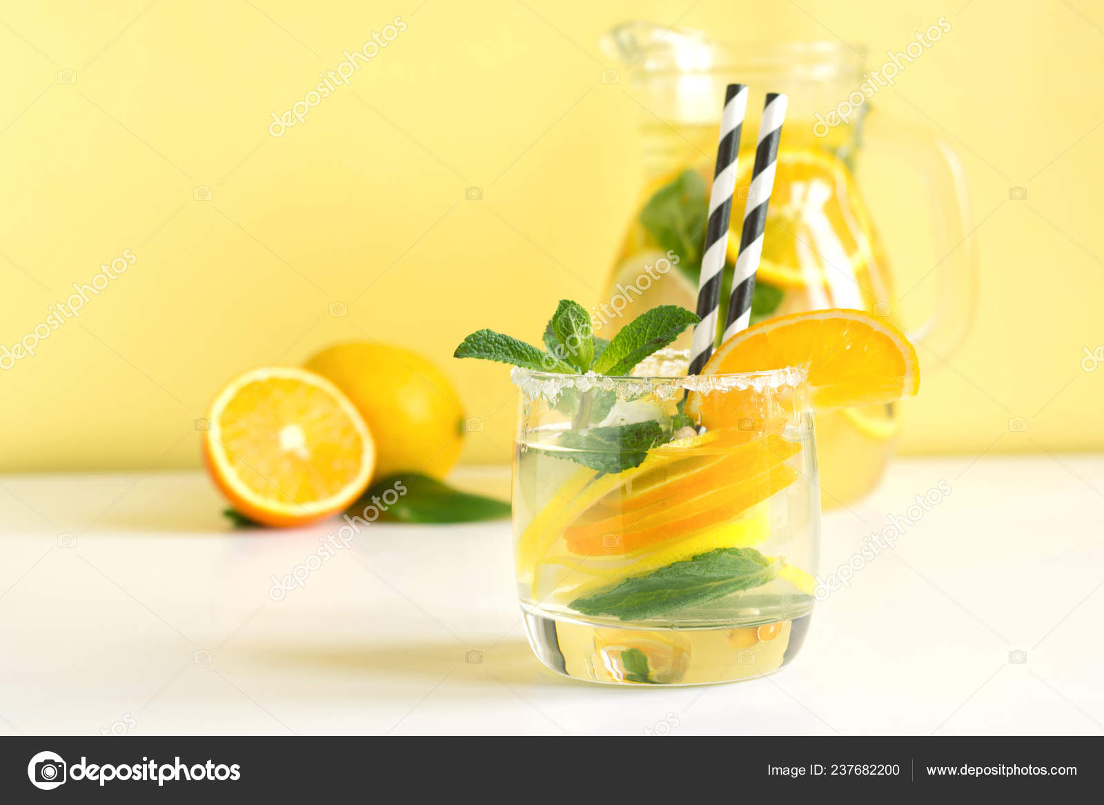 Summer Refreshing Detox Lemonade Lemon Orange Mint Ice Glass Yellow Stock Photo C Svetlana Cherruty 237682200