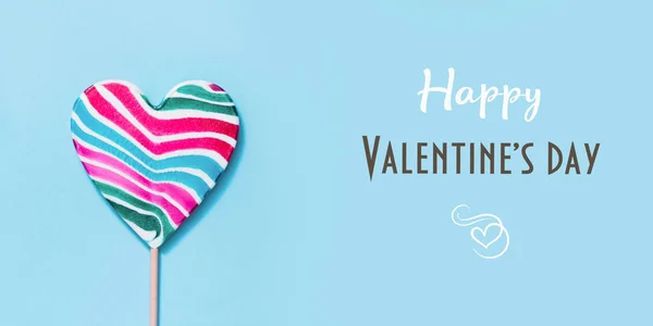 Lízátka Cukroví Srdce Přáním Modré Valentine Den Minimální Koncept — Stock fotografie