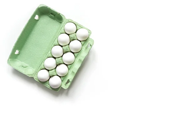 Ovos Galinha Brancos Orgânicos Caixa Decorativa Porcelana Branco Alimentação Saudável — Fotografia de Stock