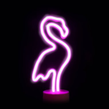 Neon pembe flamingo Led lamba siyah izole.