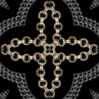 Siyah üzerine altın ve mavi zincir. Lüks desen.