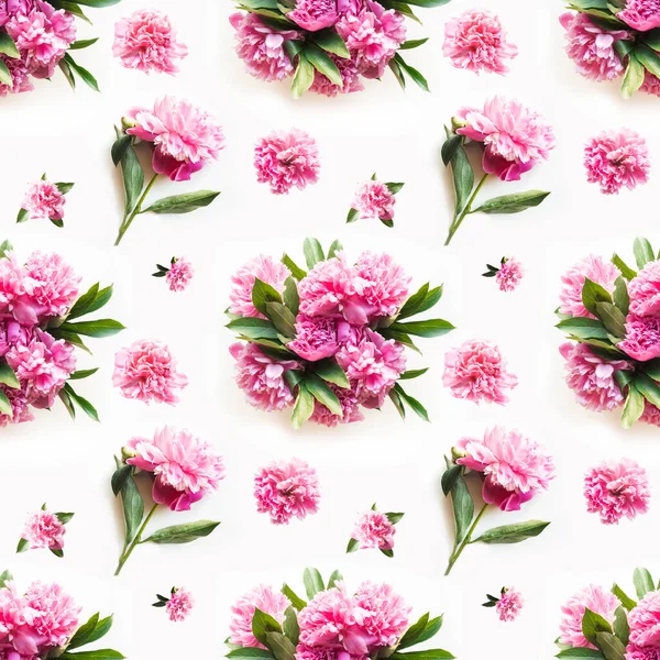 Modèle Sans Couture Fleurs Pivoines Roses Isolées Sur Blanc Blossom — Photo