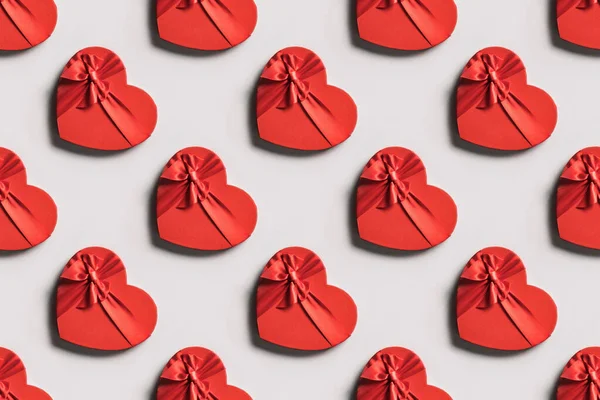 Płynny Wzór Czerwonych Kartek Szarym Baner Walentynkowy Kartka Życzeniami Duża — Zdjęcie stockowe