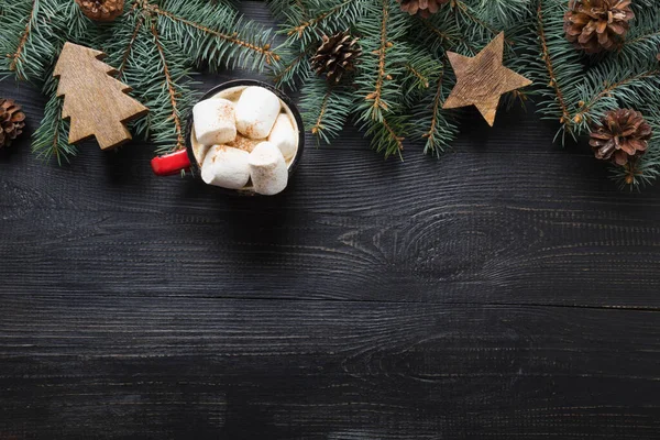 Weihnachtsgeschenk Kaffee Eibisch Holzdiy Evegreen Tanne Auf Holzbrett Ansicht Von — Stockfoto