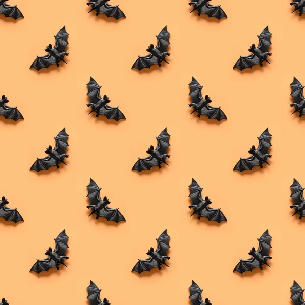 Nahtloses Halloween Muster Schwarzer Fledermaus Auf Orangefarbenem Hintergrund — Stockfoto