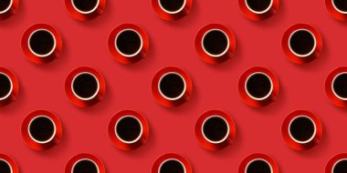 Kırmızı arka planda, koyu kahvenin kusursuz deseni. Pankart.