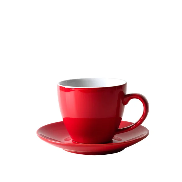 Copo Vazio Vermelho Para Café Isolado Fundo Vermelho Fechar — Fotografia de Stock