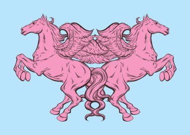 Vektör elle çizilmiş illüstrasyon izole Pegasus. Şablon için kart, poster, afiş, t-shirt, etiket ve rozet için yazdırmak. 