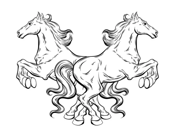 Ilustração Desenhada Mão Vetorial Cavalos Expressivos Isolados Artesanato Tatuagem Modelo — Vetor de Stock