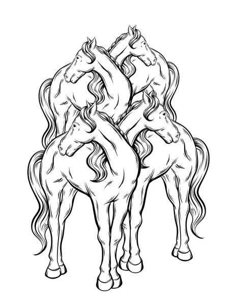 Ilustração Desenhada Mão Vetorial Cavalos Isolados Obra Arte Tatto Modelo — Vetor de Stock