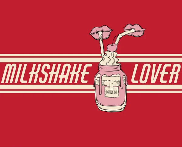 Milkshake Kochanka Wektor Ręcznie Rysowane Surrealistyczne Ilustracja Koktajl Warg Kolorowe — Wektor stockowy