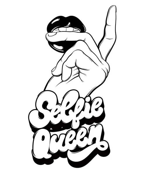 Selfie Koningin Vector Handgeschreven Letters Gemaakt Stijl Van Jaren Hand — Stockvector