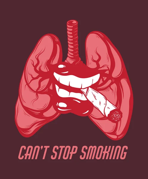 Vector Dibujado Mano Ilustración Boca Con Cigarrillo Los Pulmones Humanos — Vector de stock