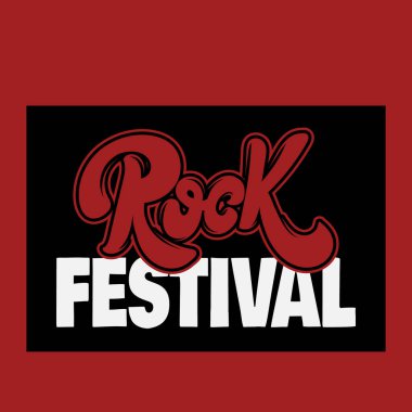 Rock Festivali. Vektör el yazı çekilmiş. Şablon kartı, poster. afiş, t-shirt, pin, rozet, yama için yazdırma.