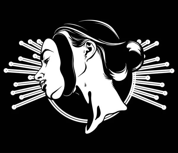 Векторна Рука Намальована Ілюстрація Сюрреалістичної Дівчини Креативне Мистецтво Татуювання Шаблон — стоковий вектор