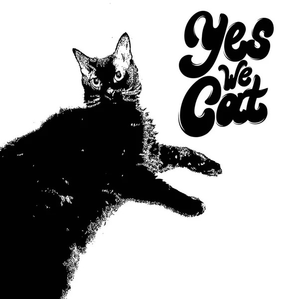 Ručně Kreslenou Vektorové Ilustrace Líná Kočka Ručně Psané Písmo Šablona — Stockový vektor