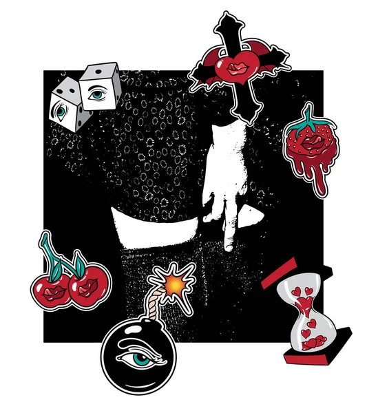 Vector Hand Drawn Illustration Girl Showing Middle Finger Template Card Stock Vector