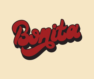 Bonita. Vektör el yazı çekilmiş. Şablon kartı, poster. afiş, t-shirt, pin, rozet, yama için yazdırma.