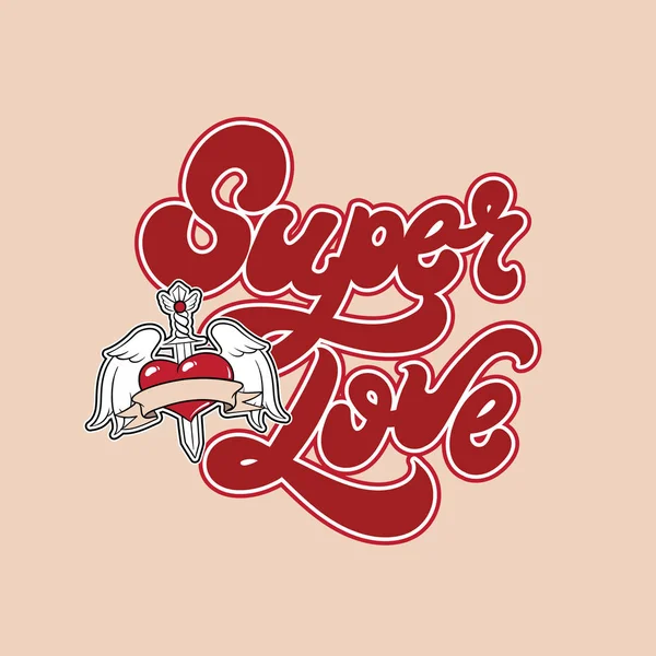 Super Amor Letras Manuscritas Vetoriais Com Ilustração Desenhada Mão Coração —  Vetores de Stock