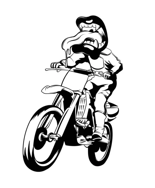 Illustration Vectorielle Dessinée Main Motard Avec Bouche Humaine Place Tête — Image vectorielle