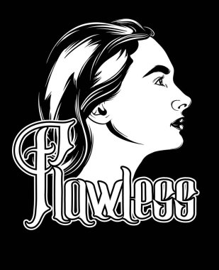 Kusursuz. Vektör yazı ile güzel kadın elle çizilmiş çizim. Şablon kartı, poster. afiş, t-shirt, pin, rozet, yama için yazdırma.