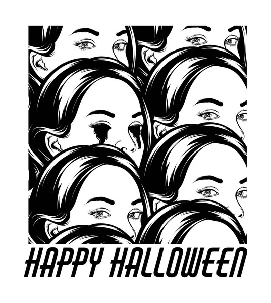 Fröhliches Halloween Vektor Handgezeichnete Illustration Eines Mädchens Mit Blutenden Augen — Stockvektor
